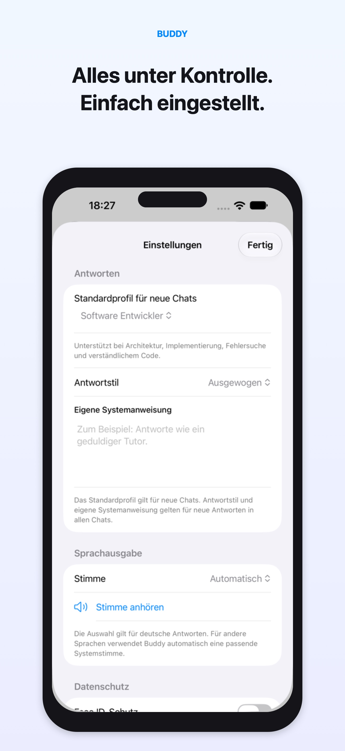 Die Einstellungen von Buddy