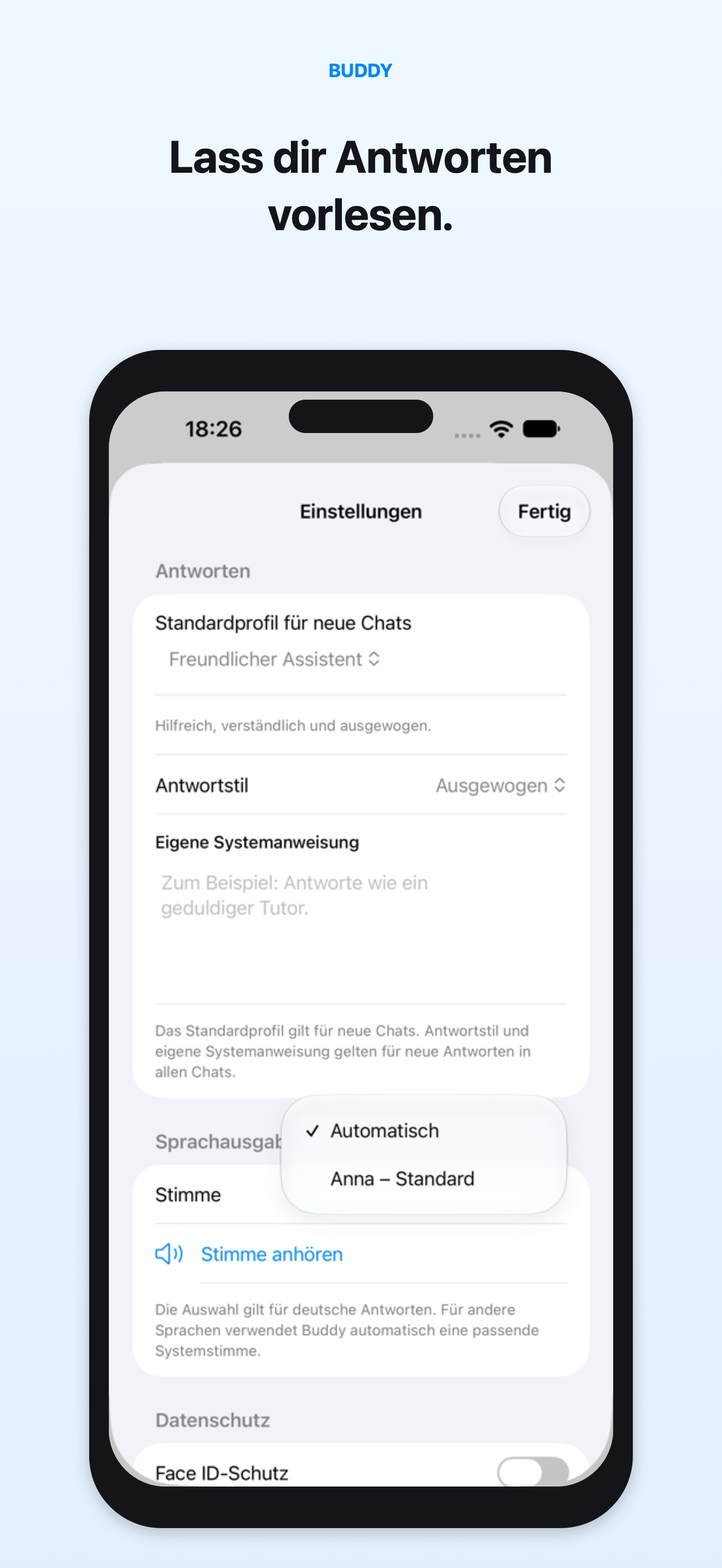 Auswahl einer Systemstimme für die Sprachausgabe